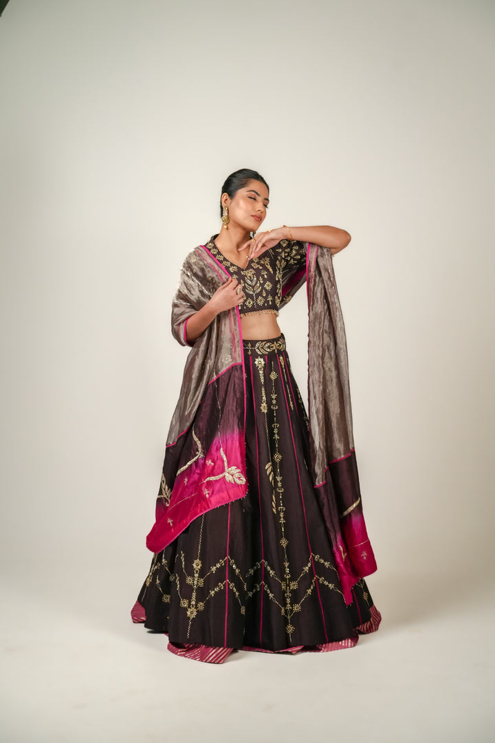 The Dagina | Brown-Pink Lehenga Set