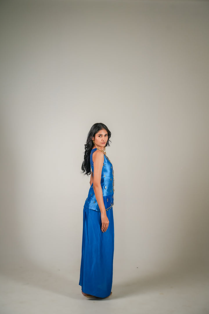 Blue Drape Skirt Set