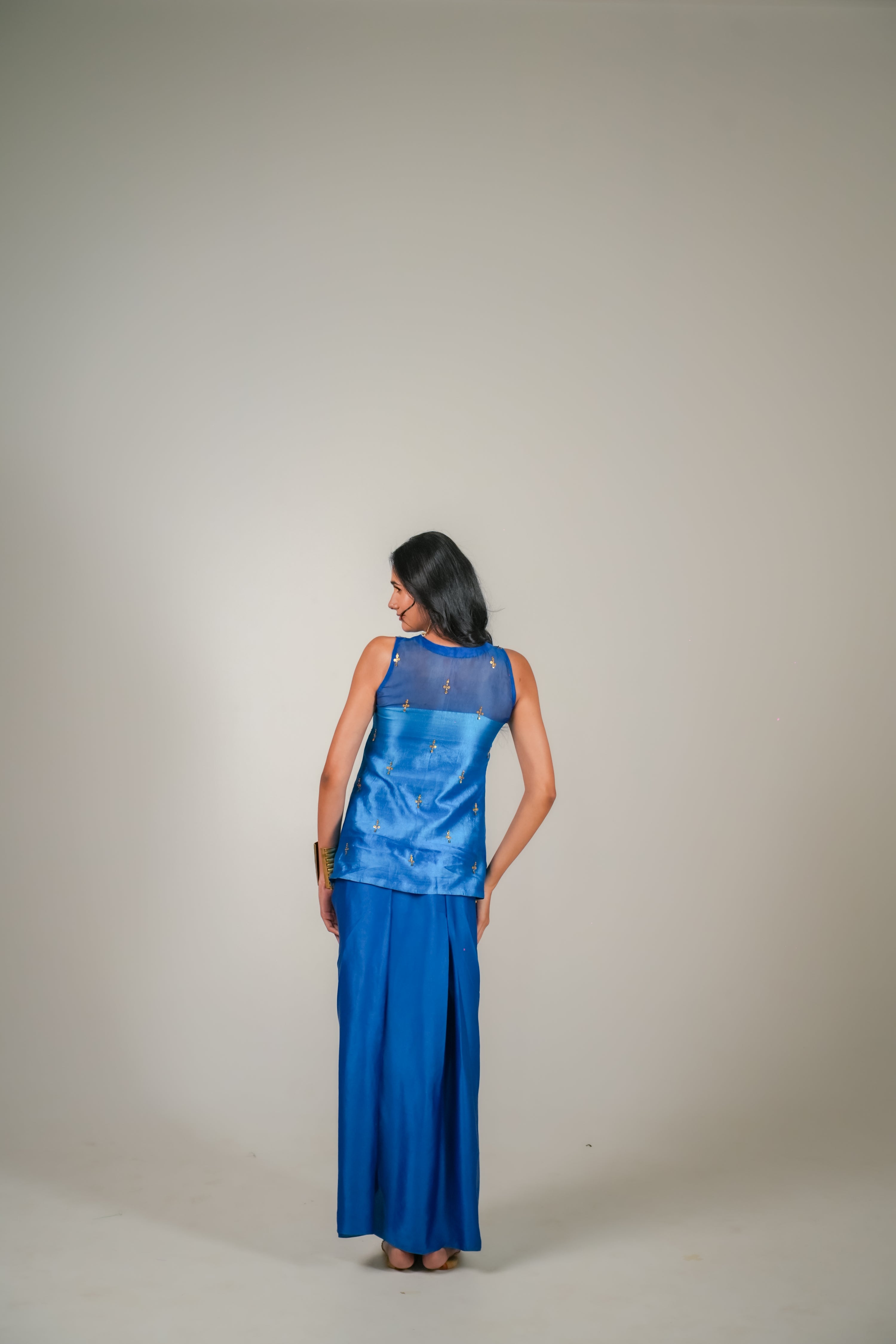 Blue Drape Skirt Set
