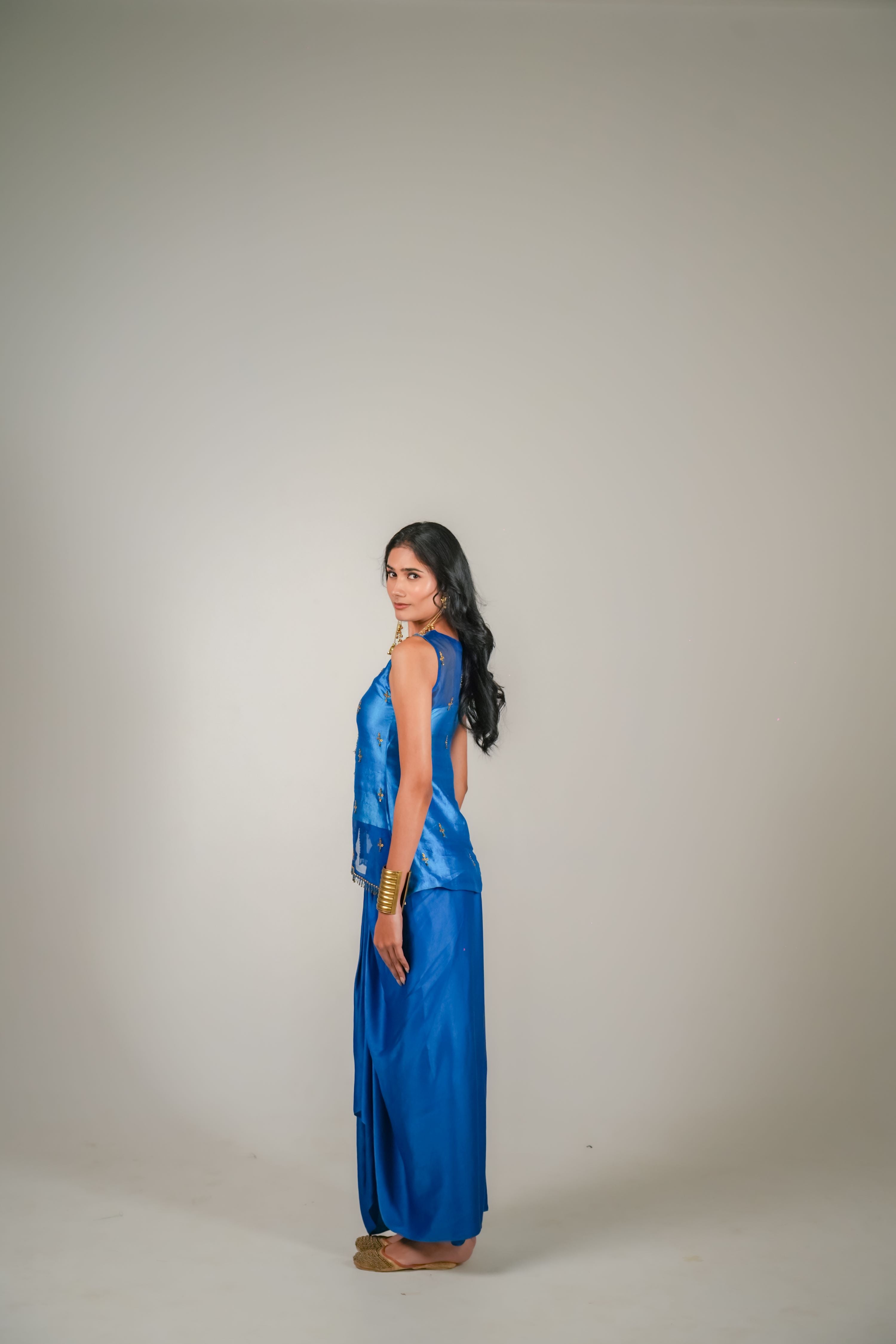 Blue Drape Skirt Set