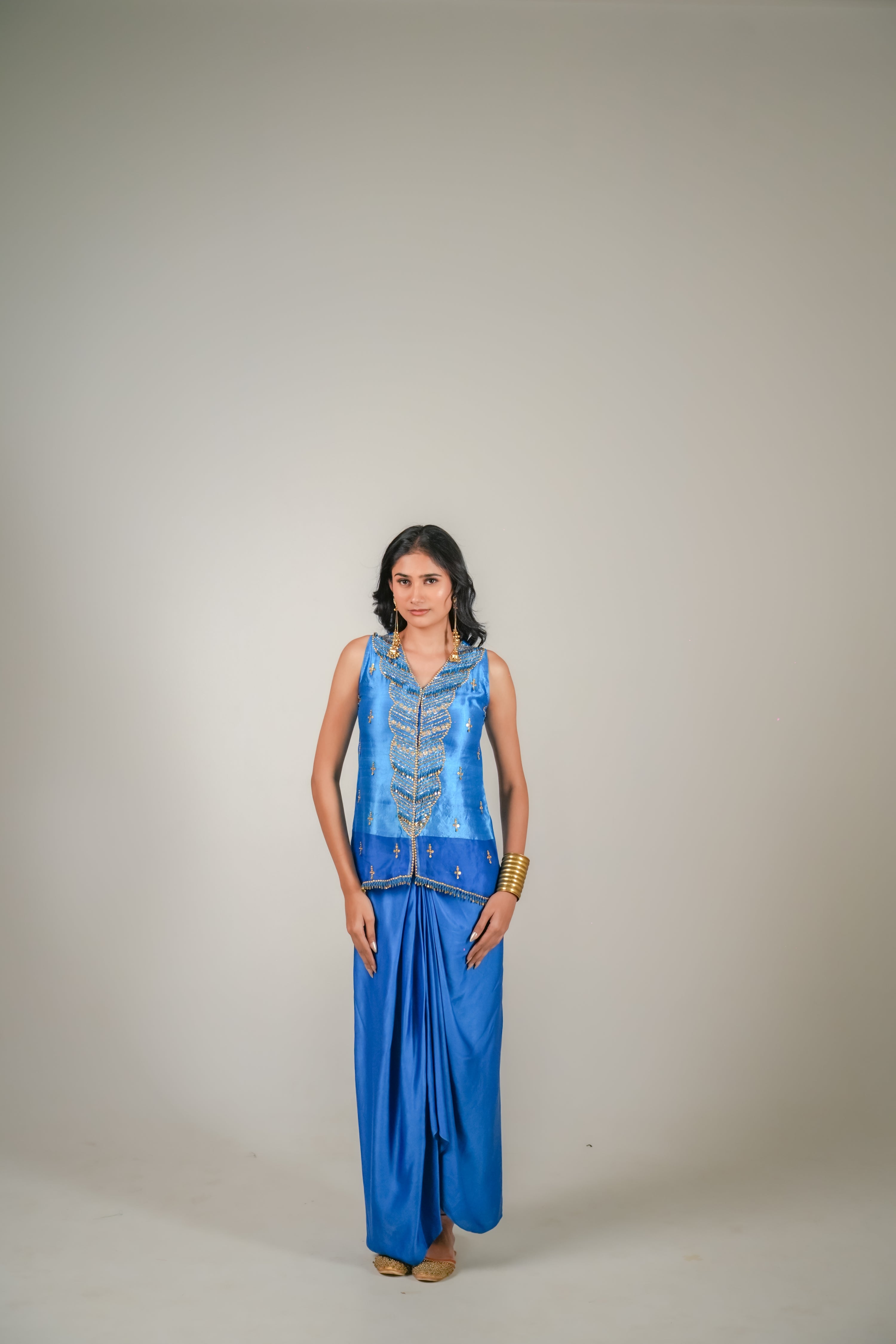 Blue Drape Skirt Set