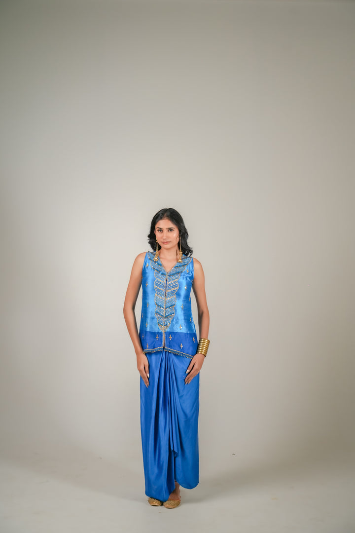 Blue Drape Skirt Set