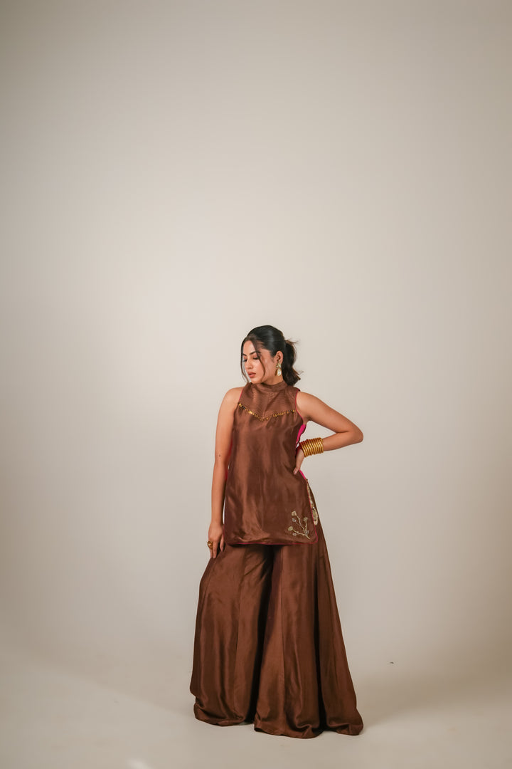 The Coin Edit | Brown-Pink Halter Neck Set