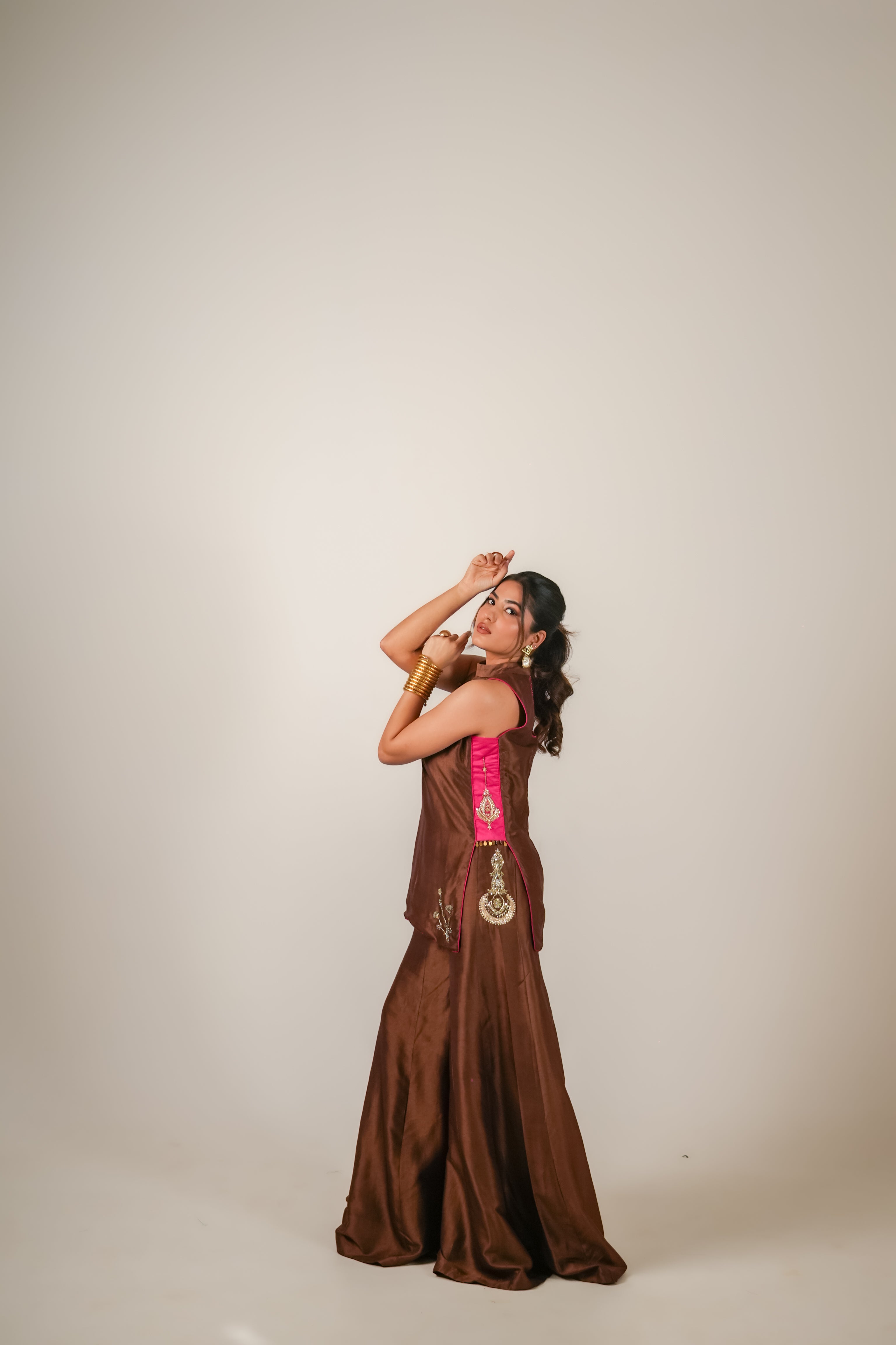 The Coin Edit | Brown-Pink Halter Neck Set