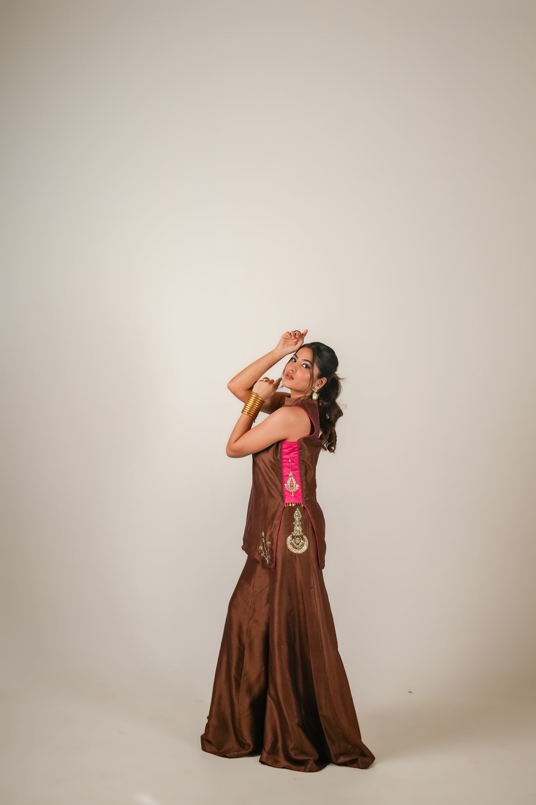 The Coin Edit | Brown-Pink Halter Neck Set