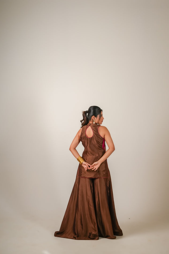 The Coin Edit | Brown-Pink Halter Neck Set