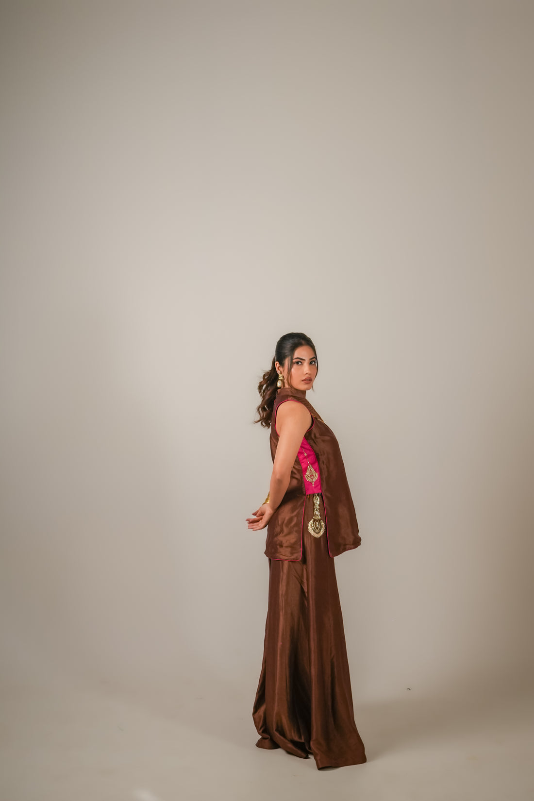 The Coin Edit | Brown-Pink Halter Neck Set