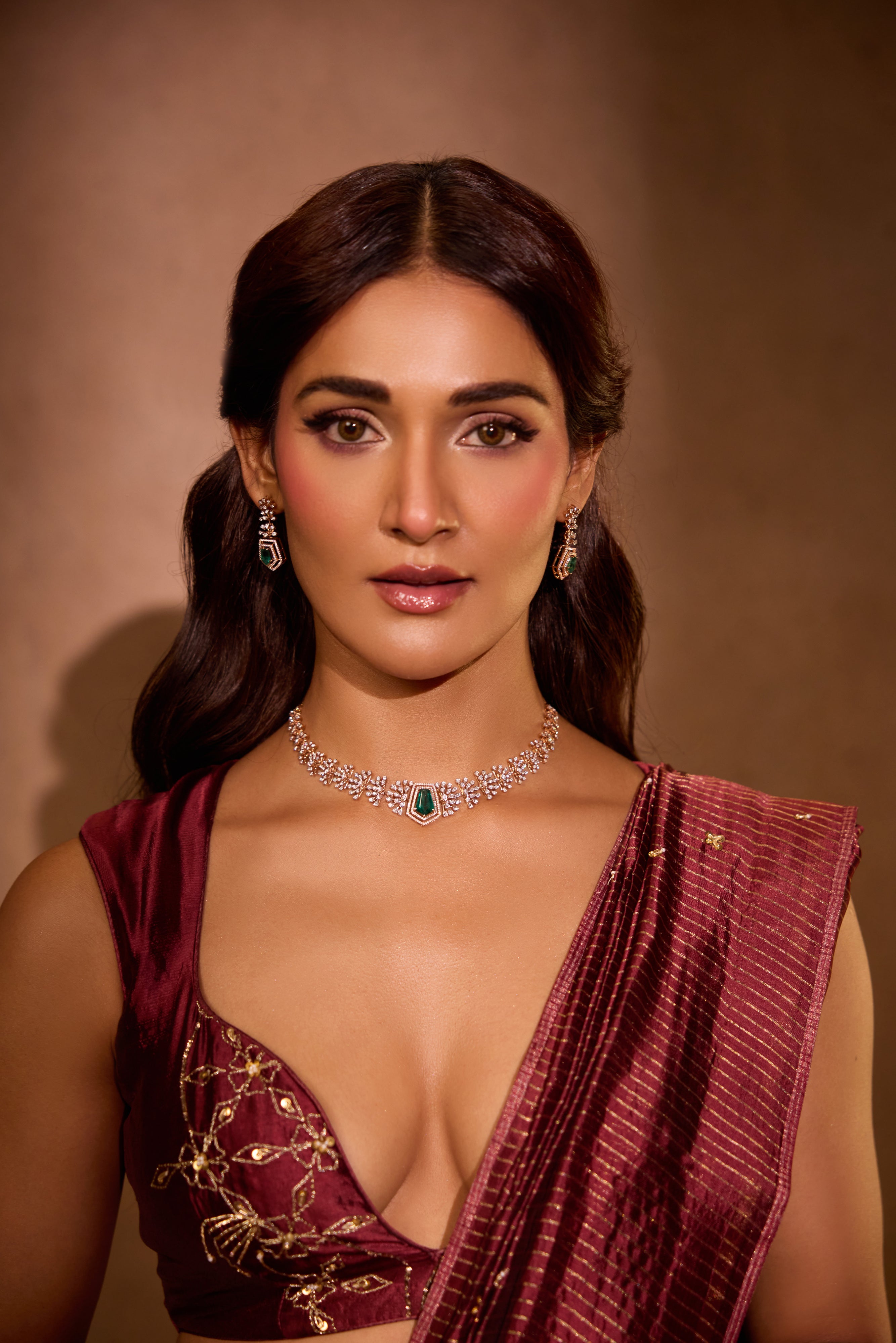 Mukti Mohan in Brown Silk and Organza Saree
