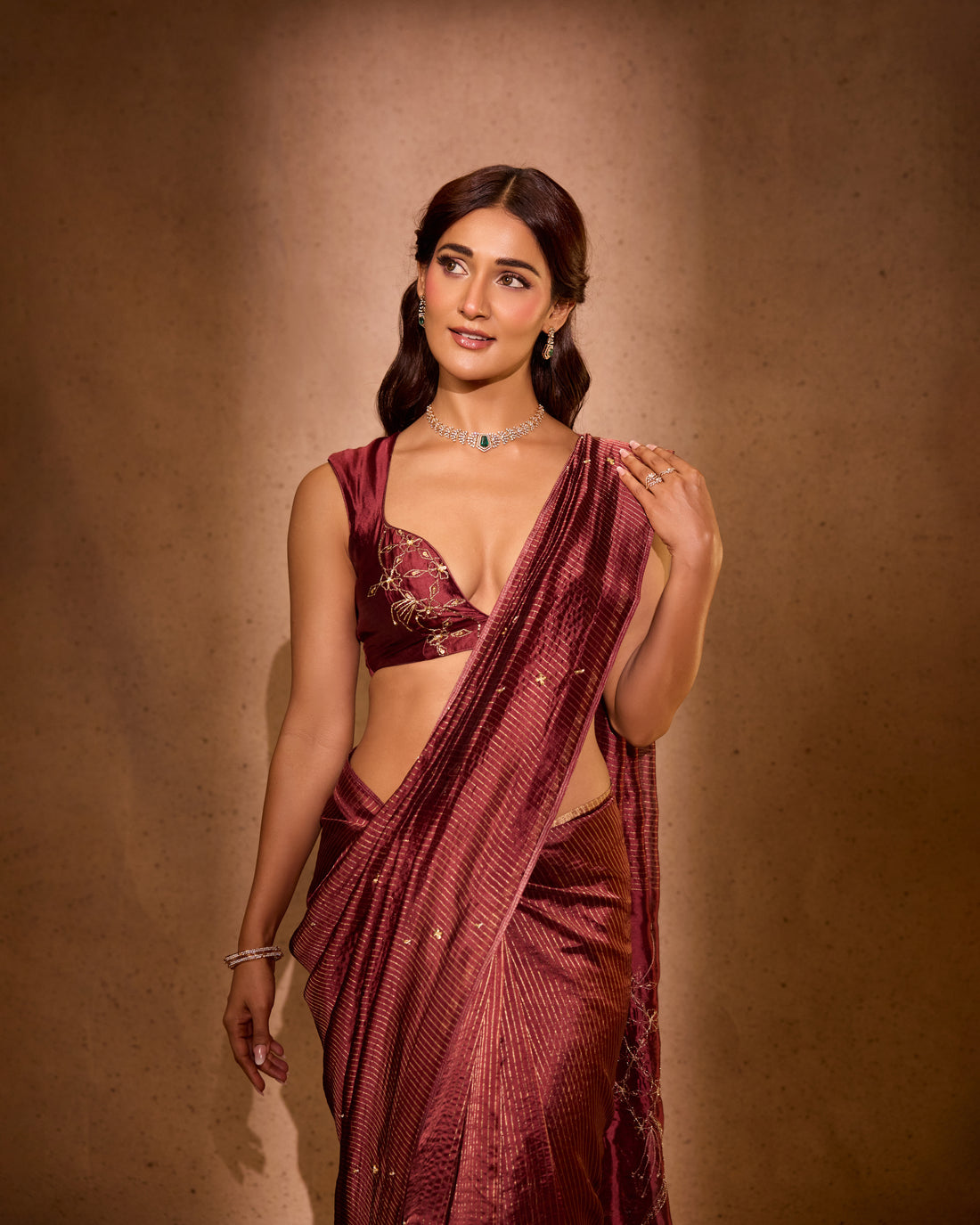 Mukti Mohan in Brown Silk and Organza Saree