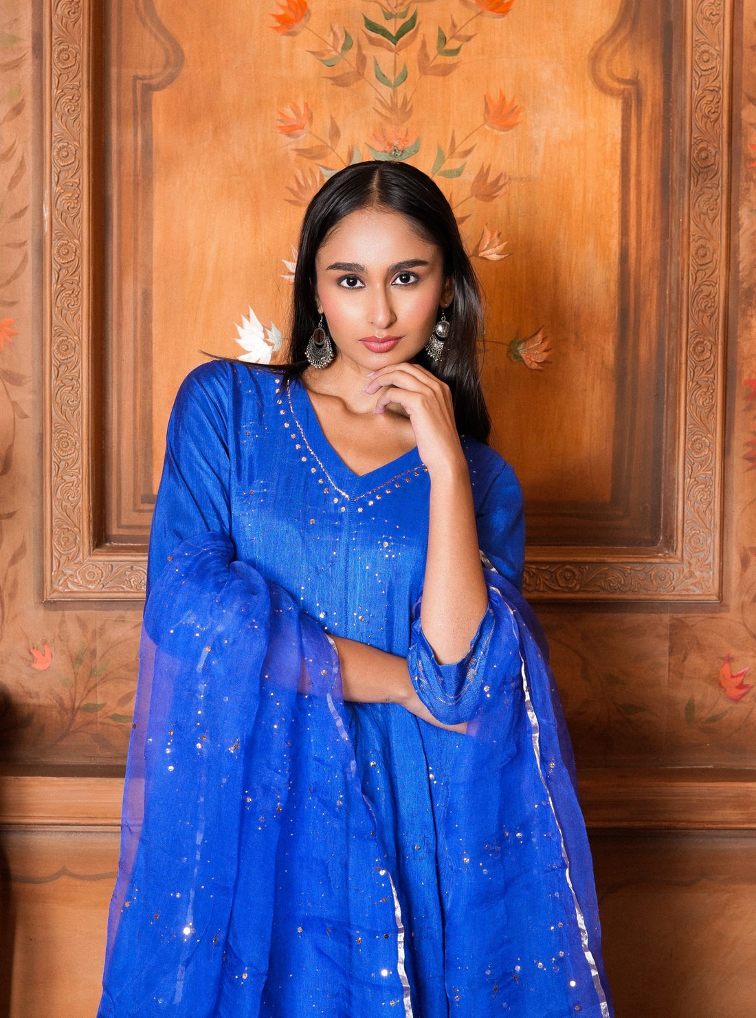 Silk Blue Flared Kali Top with Palazzo.