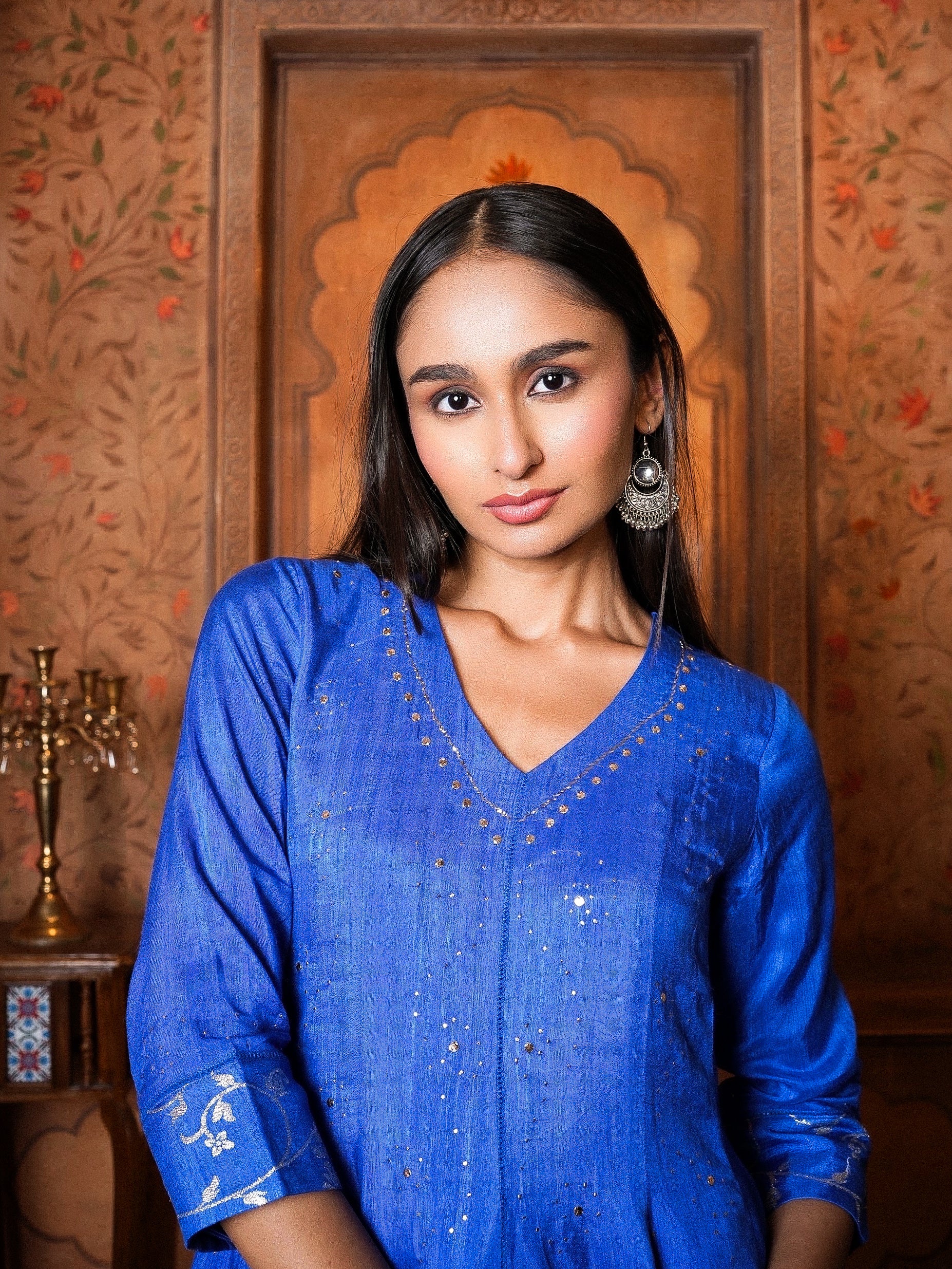 Silk Blue Flared Kali Top with Palazzo.