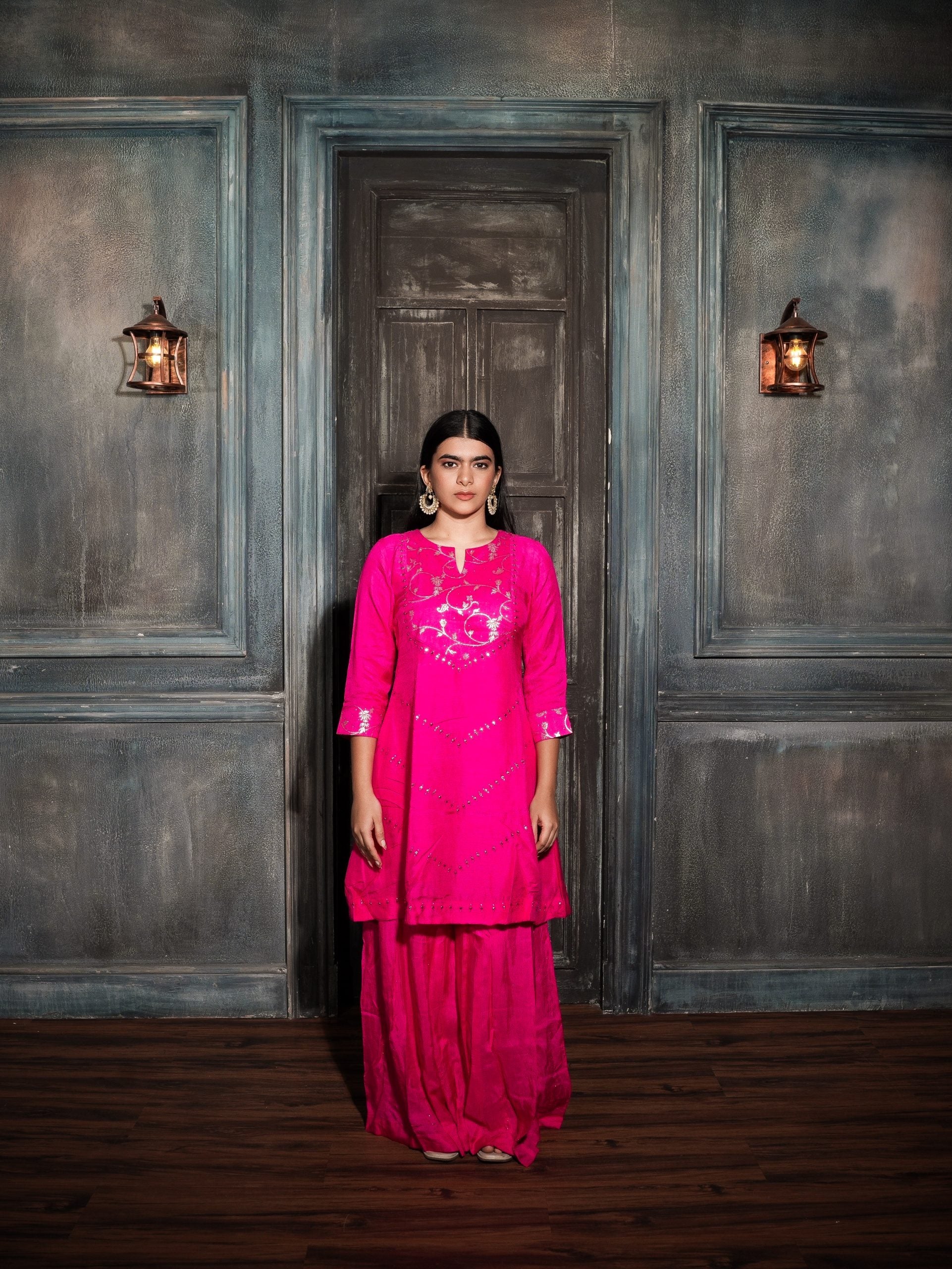 Pink Silk with Banarasi Patch.