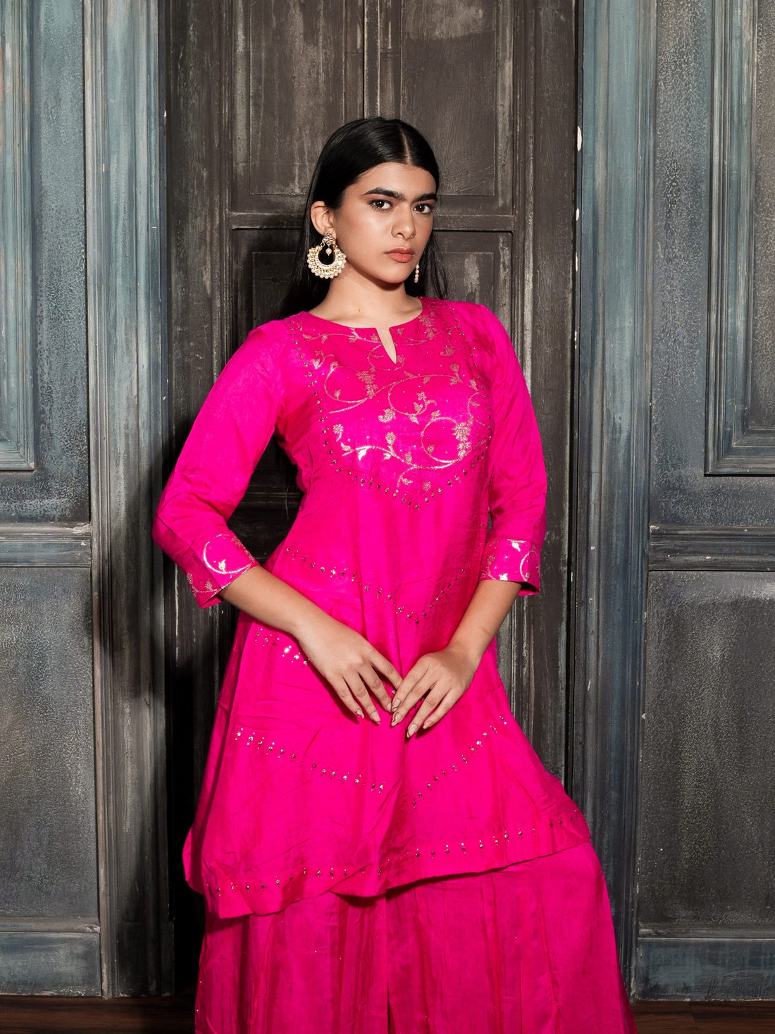 Pink Silk with Banarasi Patch.