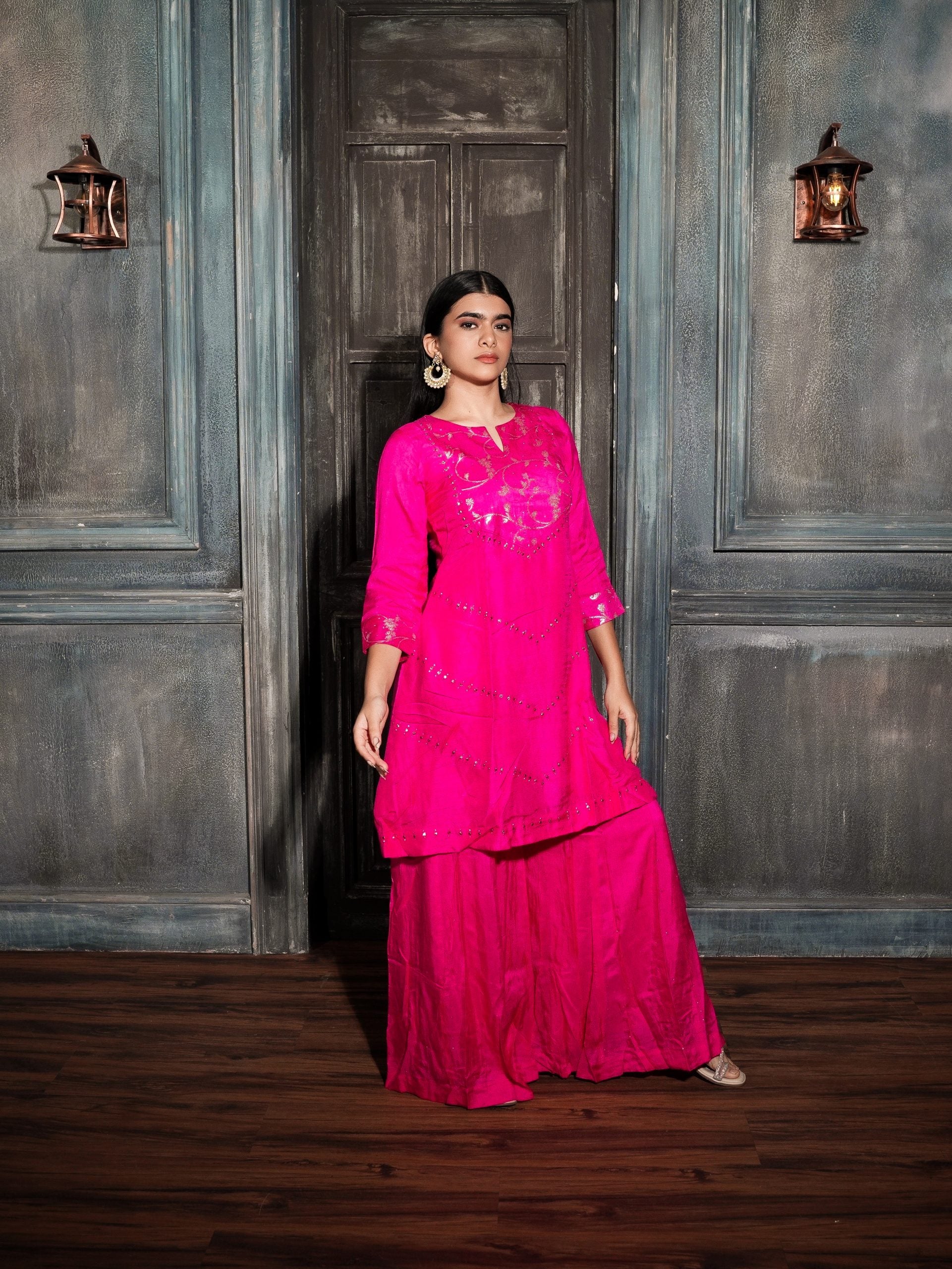 Pink Silk with Banarasi Patch.