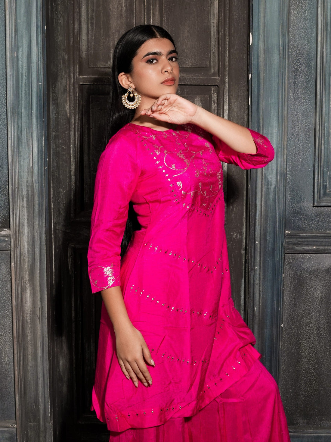Pink Silk with Banarasi Patch.