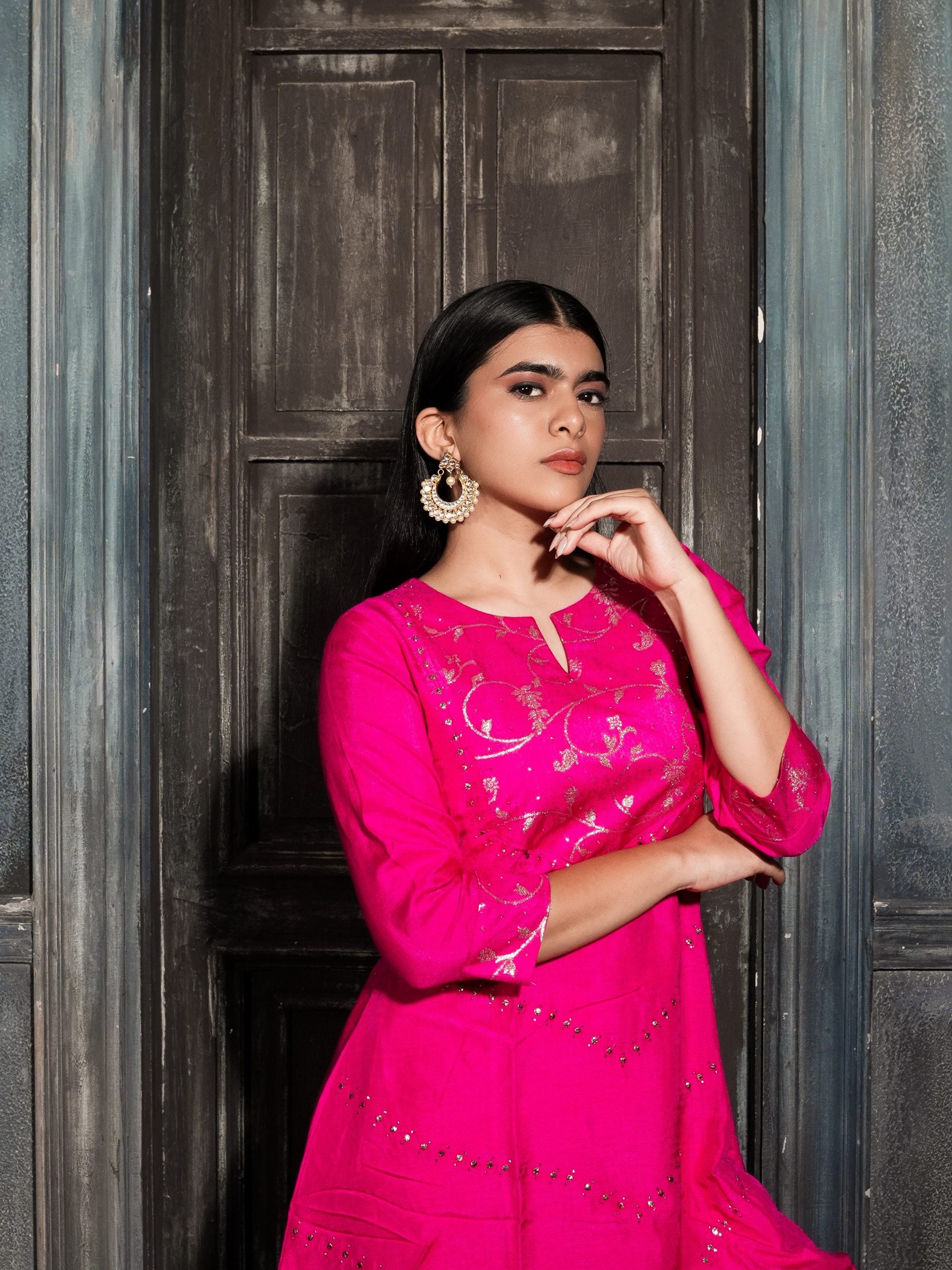 Pink Silk with Banarasi Patch.