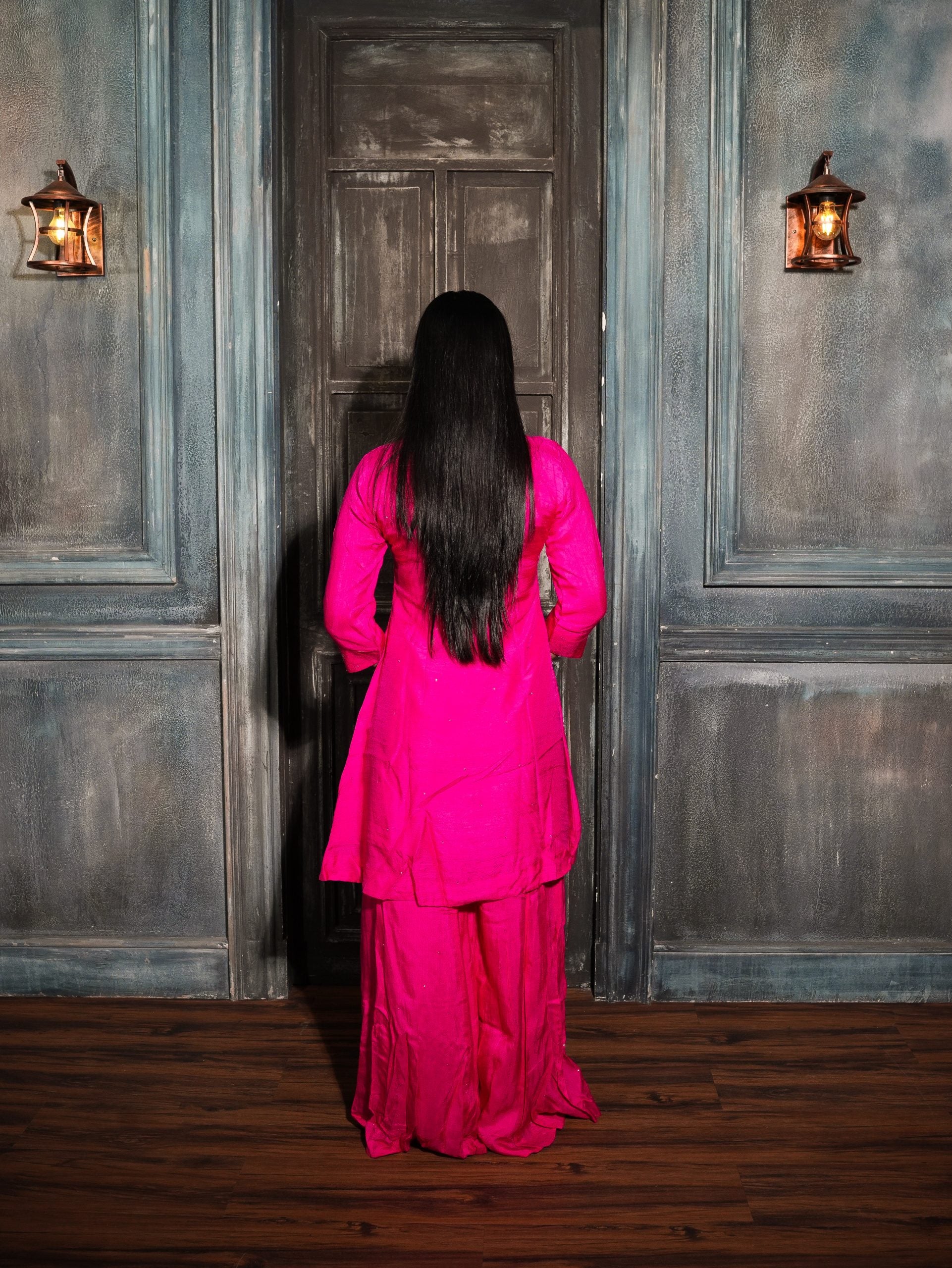 Pink Silk with Banarasi Patch.