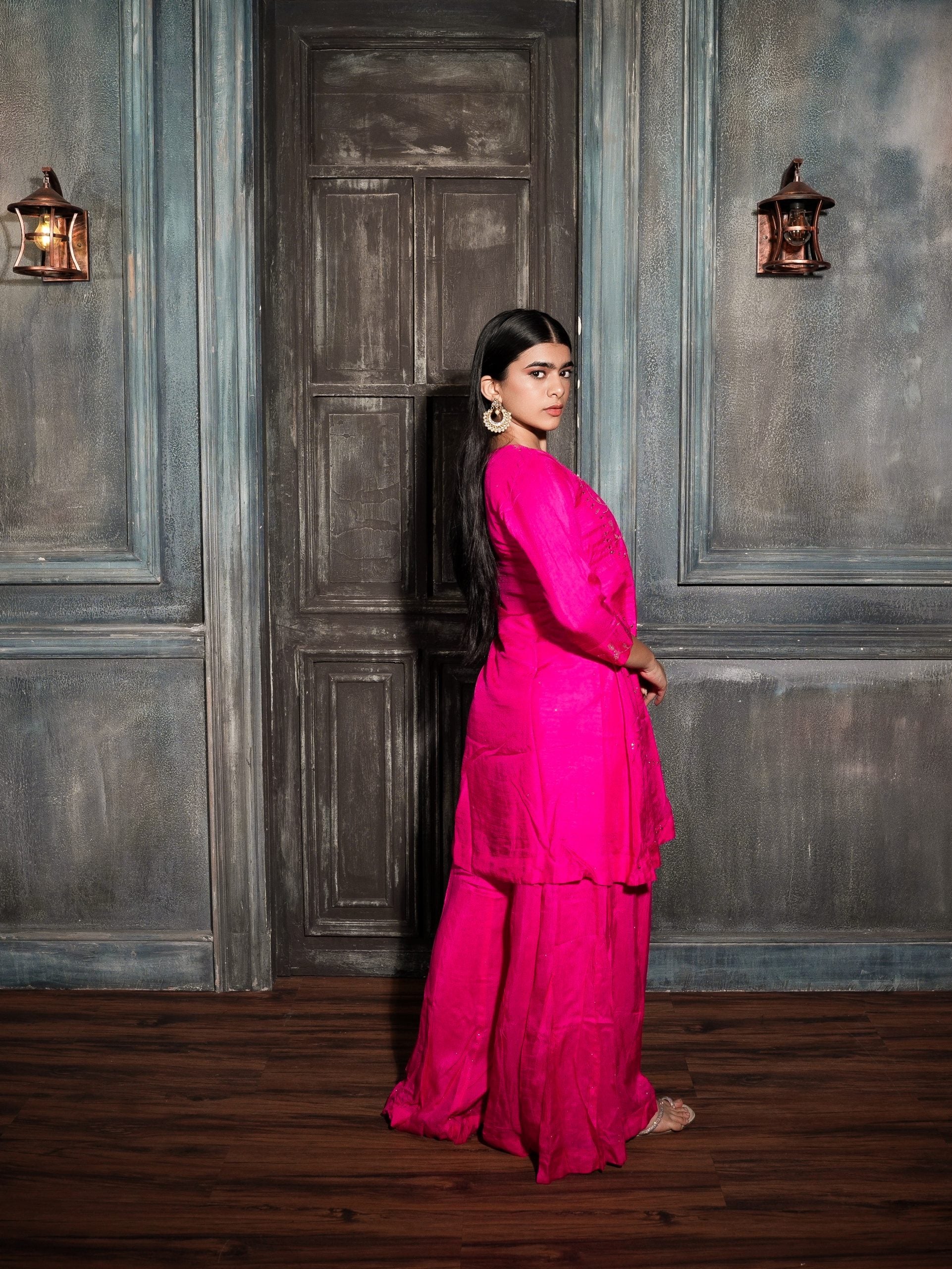 Pink Silk with Banarasi Patch.