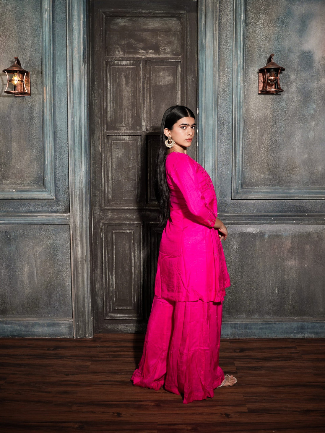 Pink Silk with Banarasi Patch.