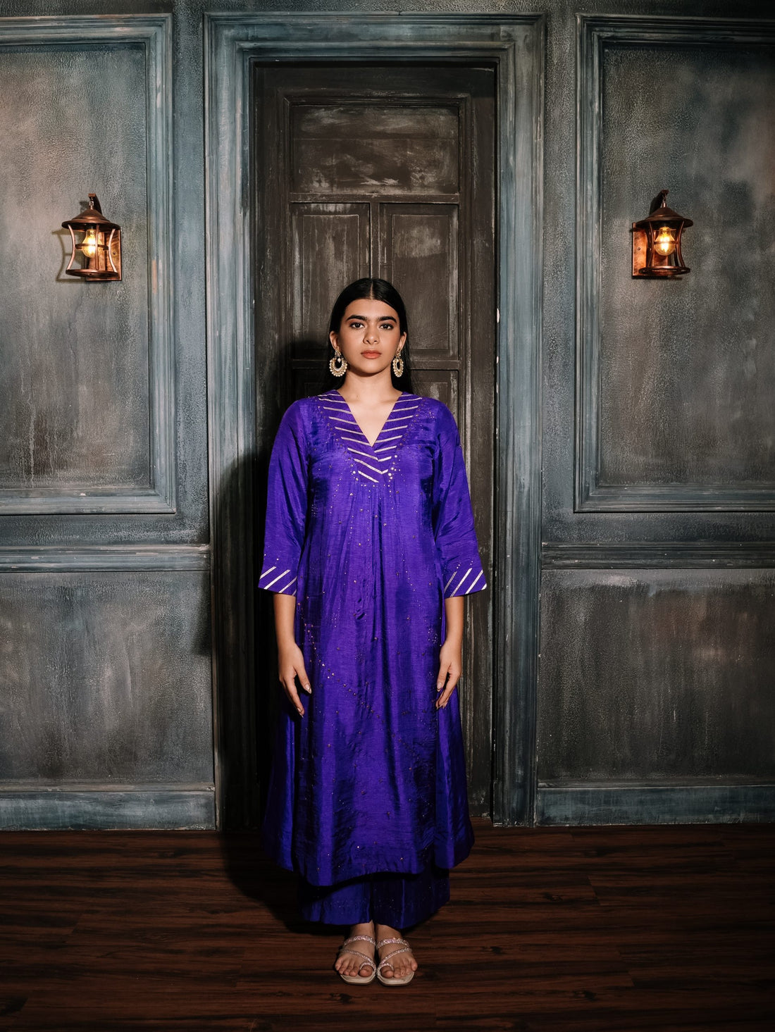 Royal Purple Silk with Gotta Patti Neck.