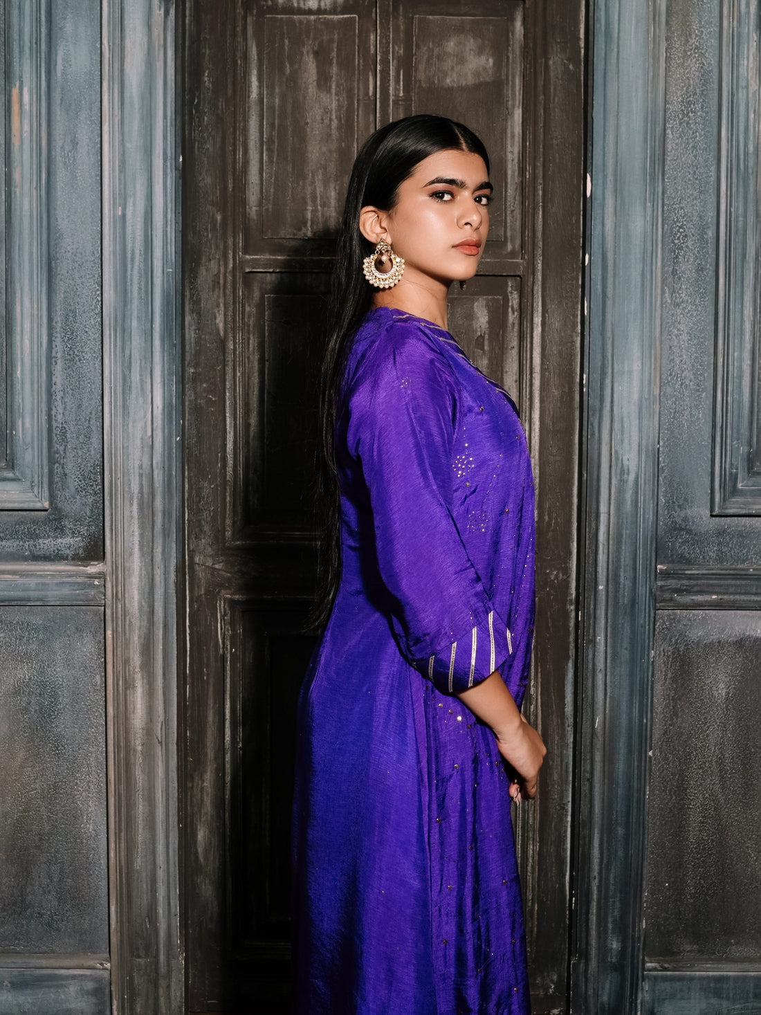 Royal Purple Silk with Gotta Patti Neck.
