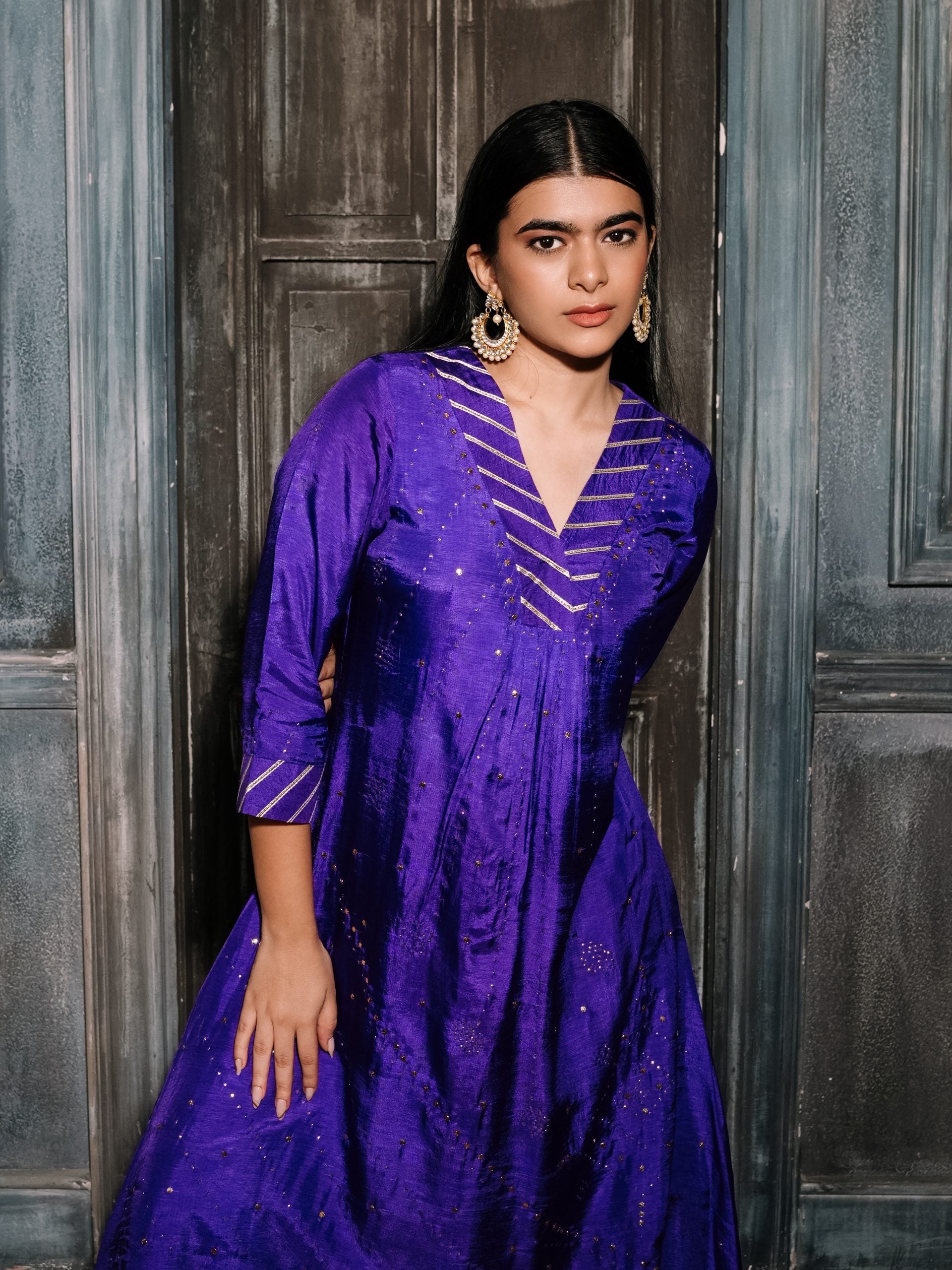Royal Purple Silk with Gotta Patti Neck.