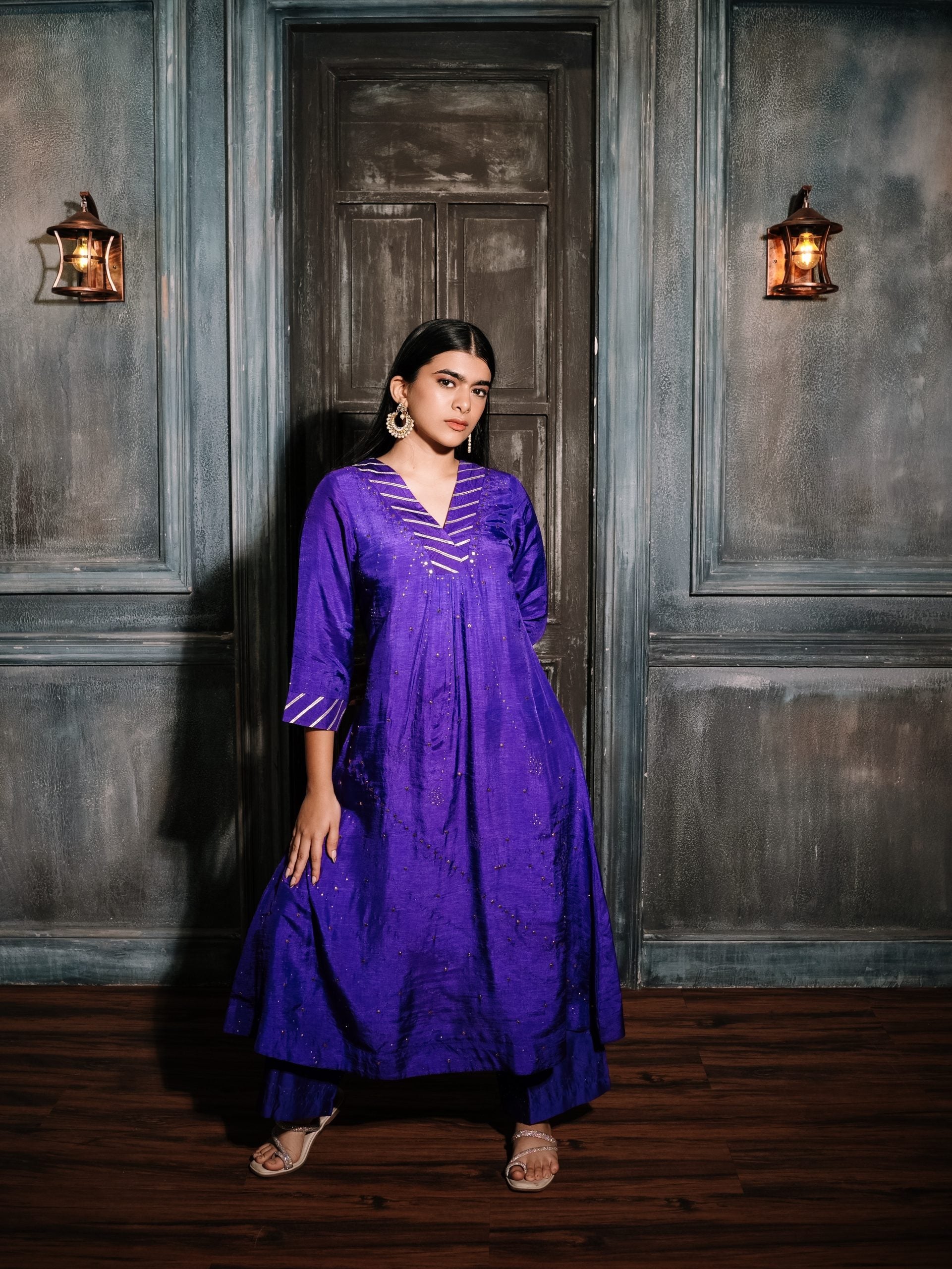 Royal Purple Silk with Gotta Patti Neck.