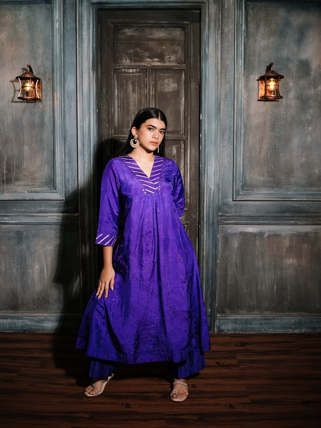 Royal Purple Silk with Gotta Patti Neck.