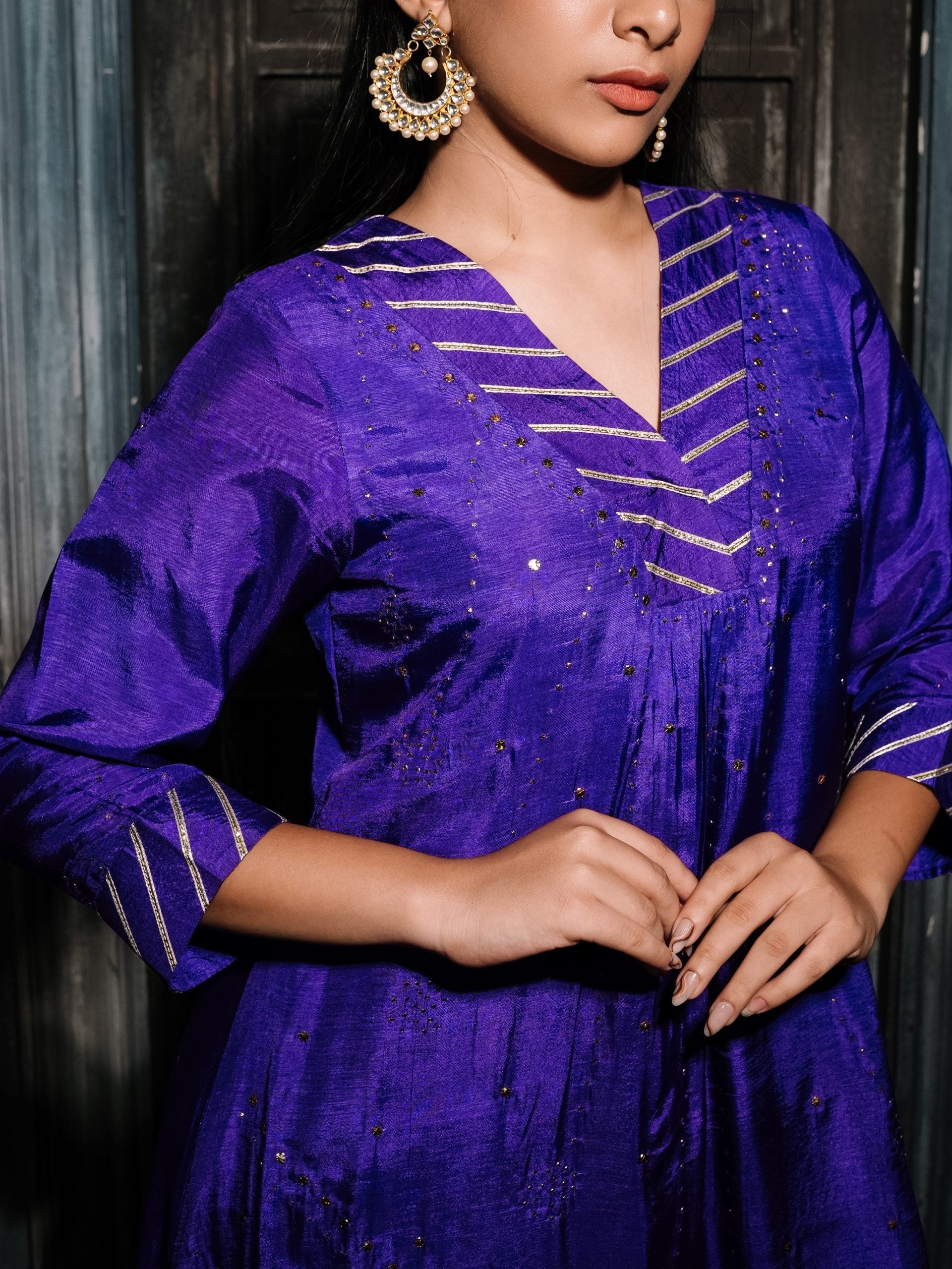 Royal Purple Silk with Gotta Patti Neck.