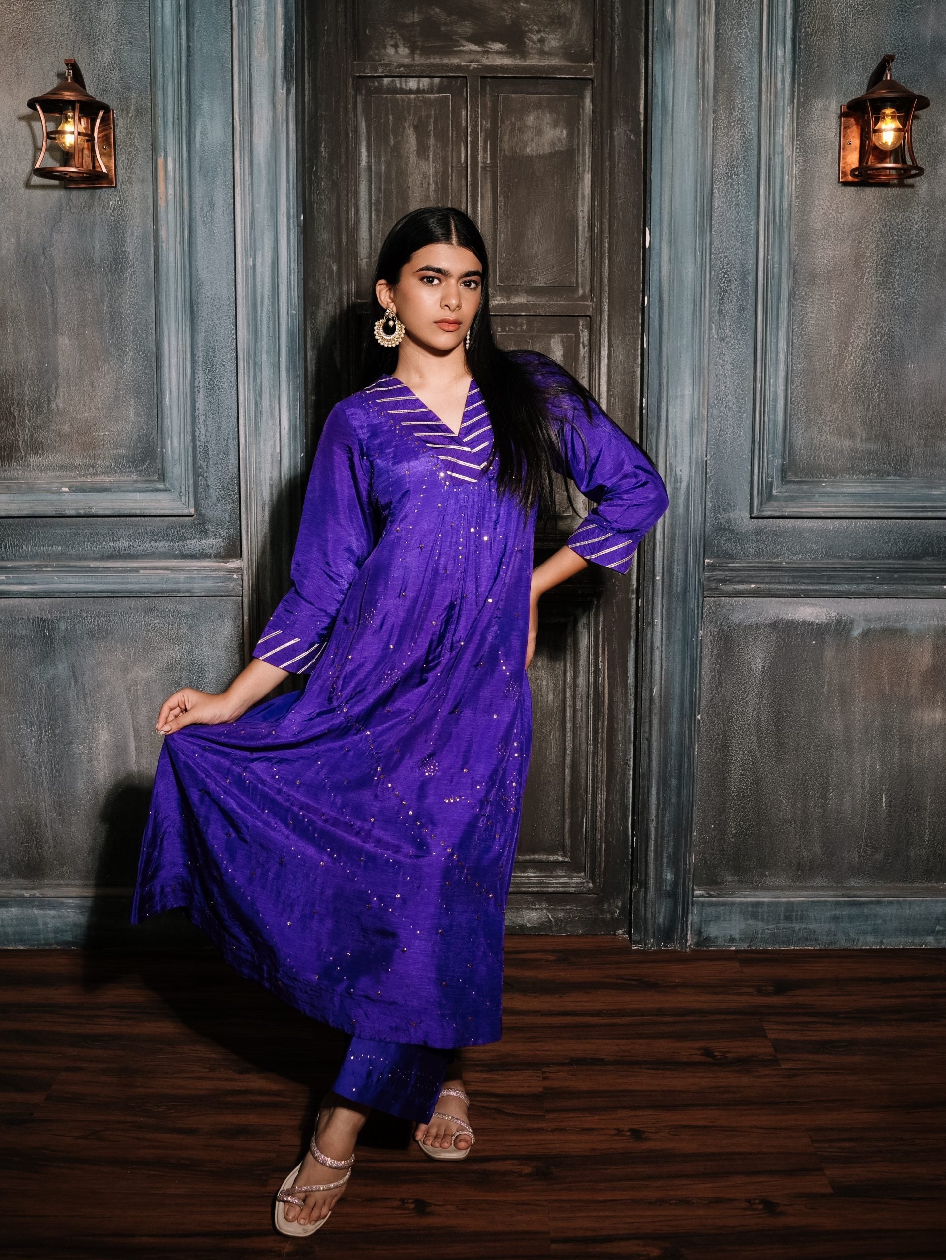 Royal Purple Silk with Gotta Patti Neck.