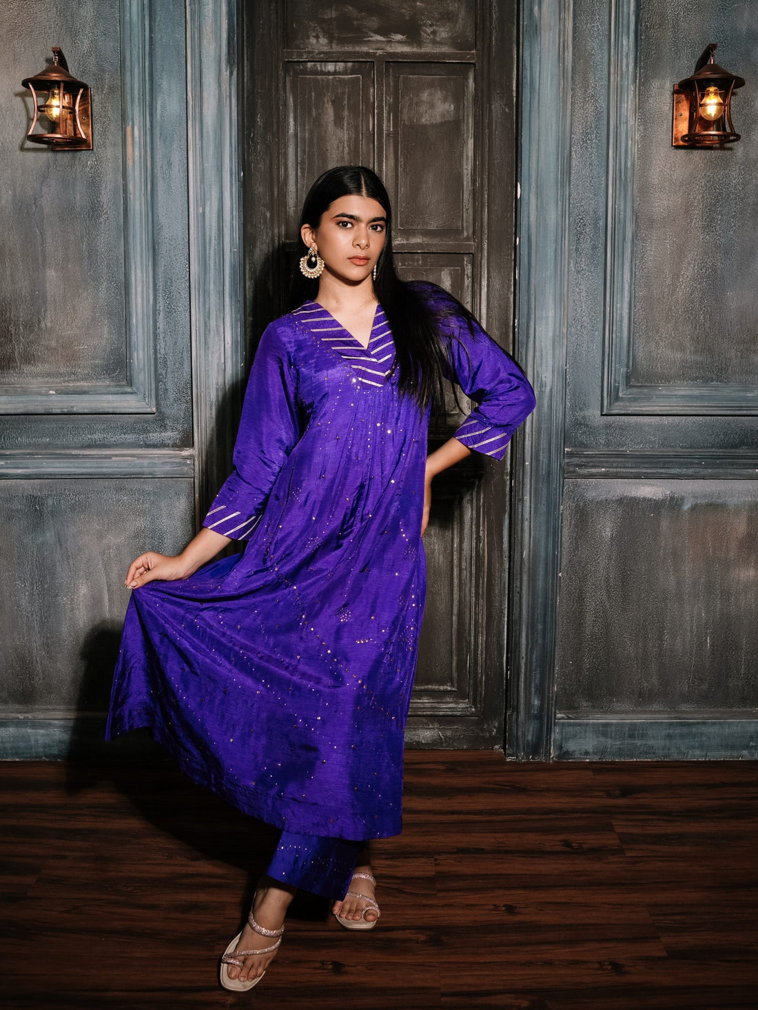 Royal Purple Silk with Gotta Patti Neck.
