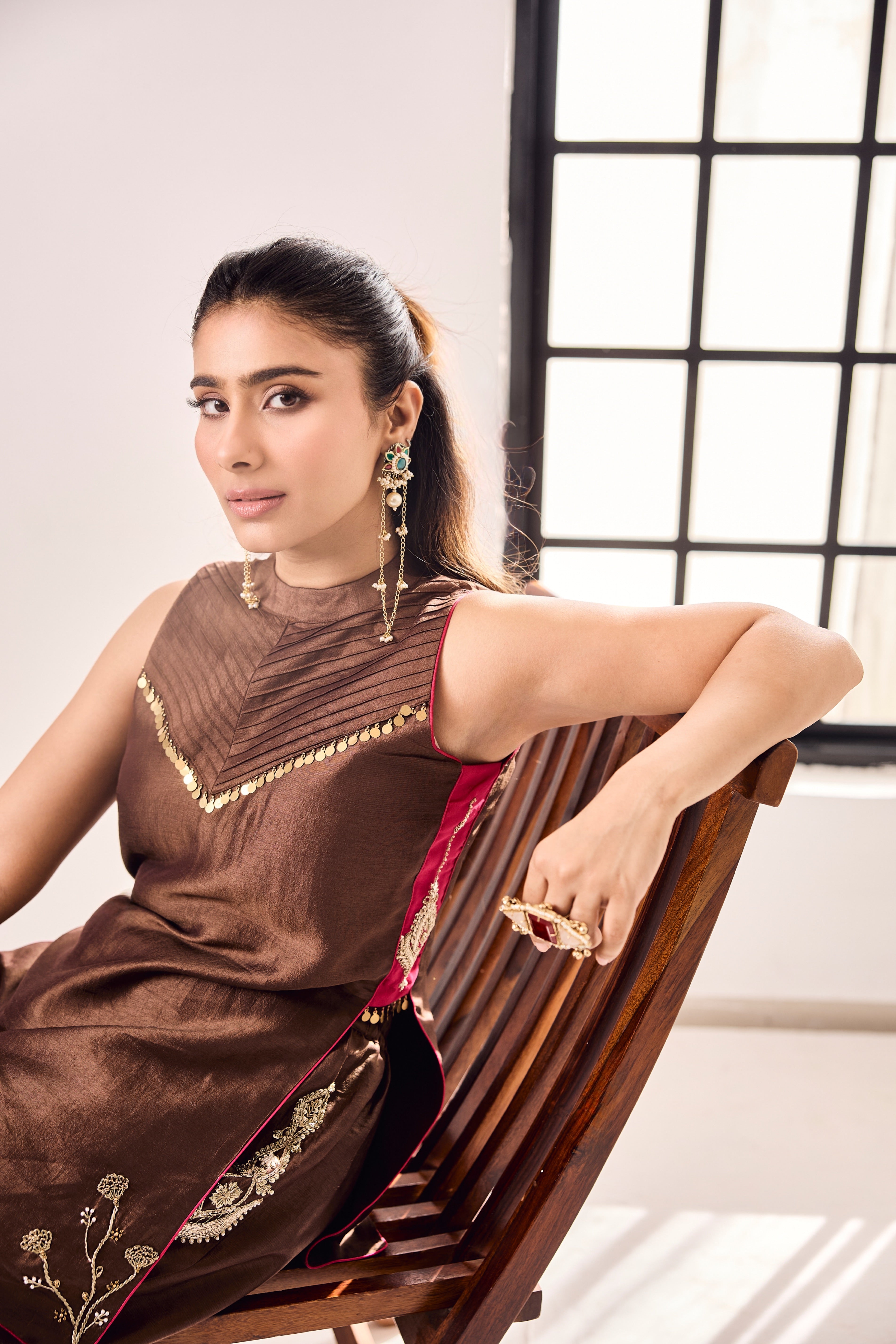 Nayab Midha in Brown-Pink Halter Neck Set