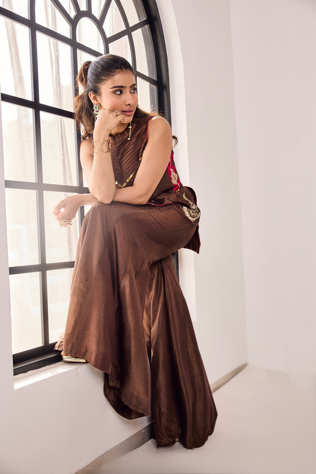 Nayab Midha in Brown-Pink Halter Neck Set