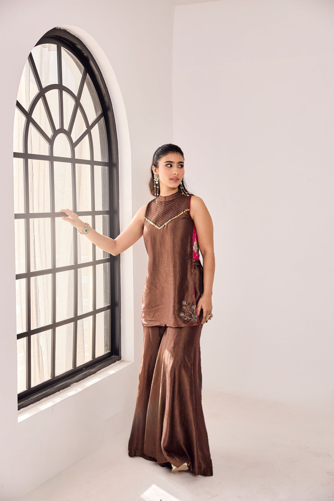 Nayab Midha in Brown-Pink Halter Neck Set