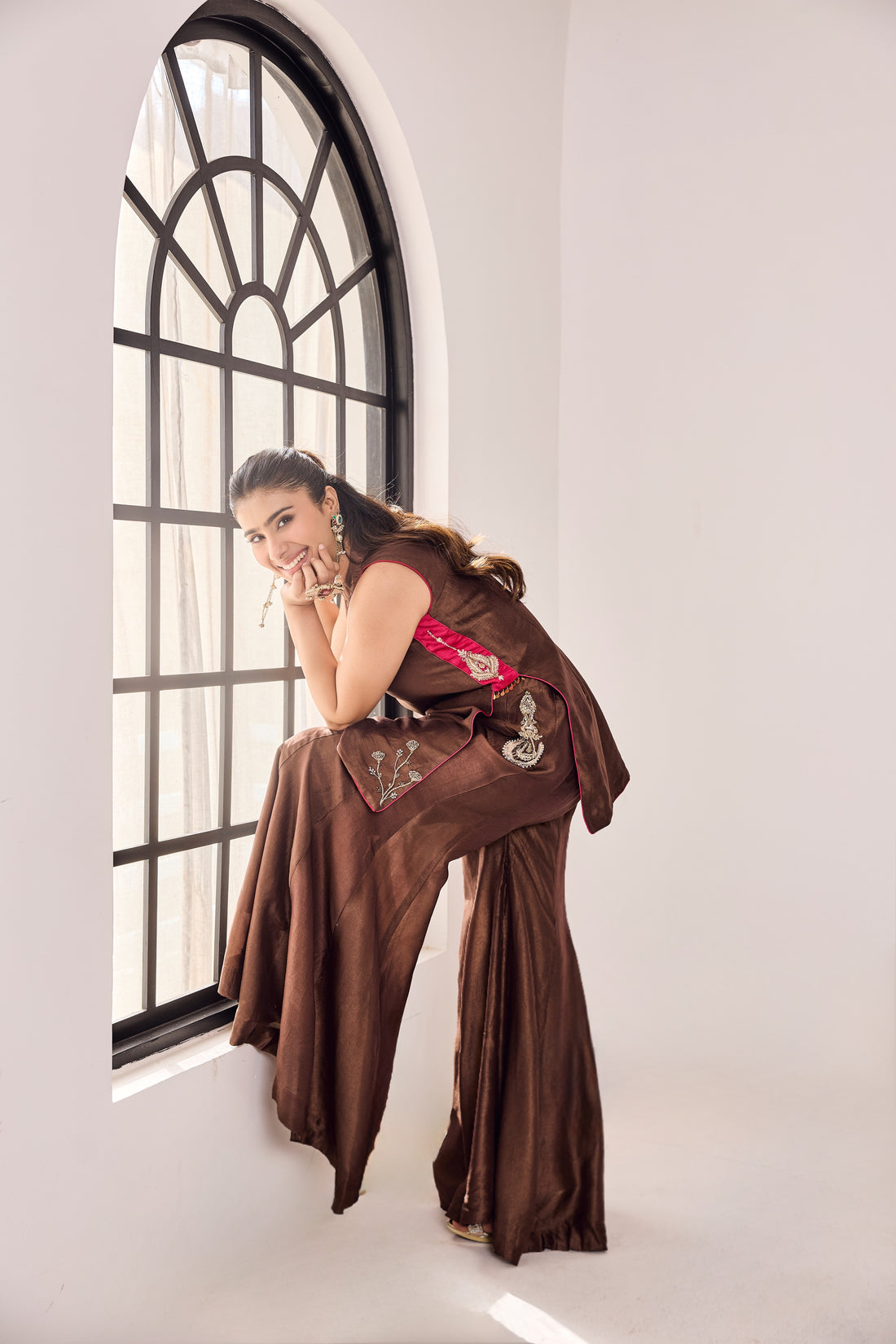 Nayab Midha in Brown-Pink Halter Neck Set