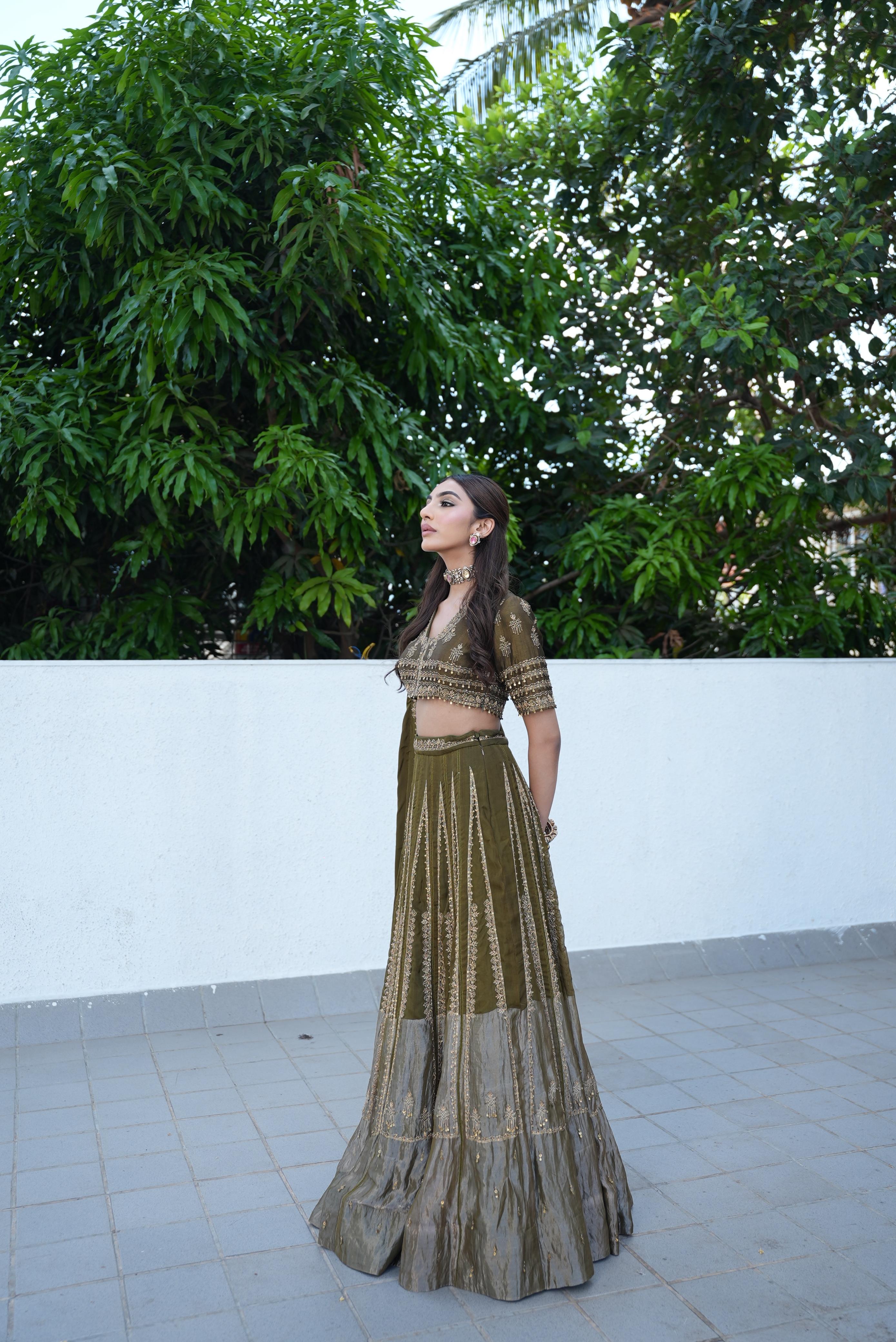 Mallaika Chheda in Olive Green Lehenga Set