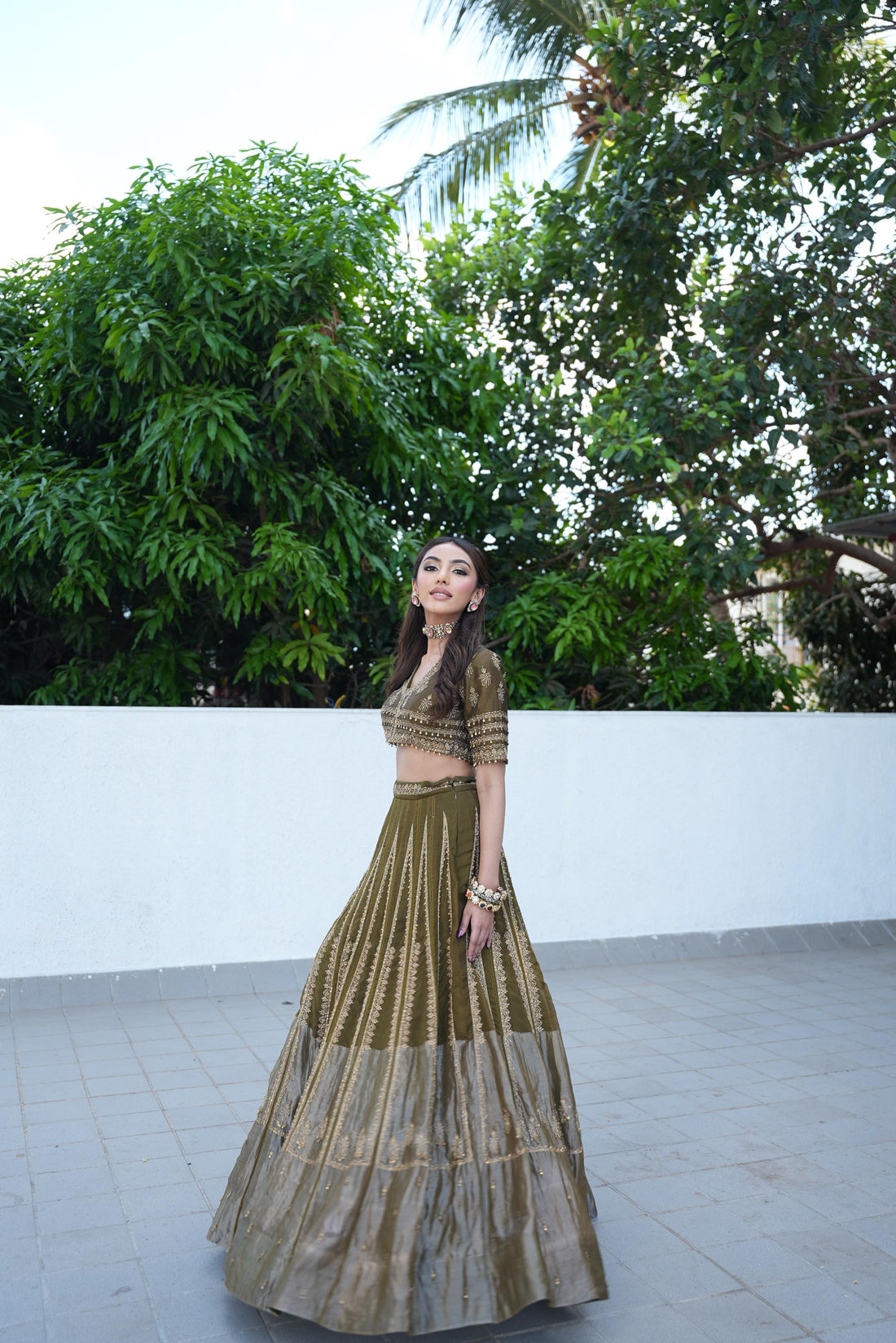 Mallaika Chheda in Olive Green Lehenga Set
