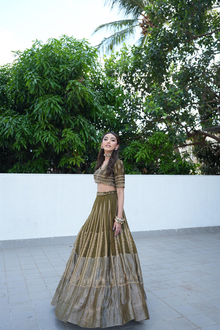 Mallaika Chheda in Olive Green Lehenga Set