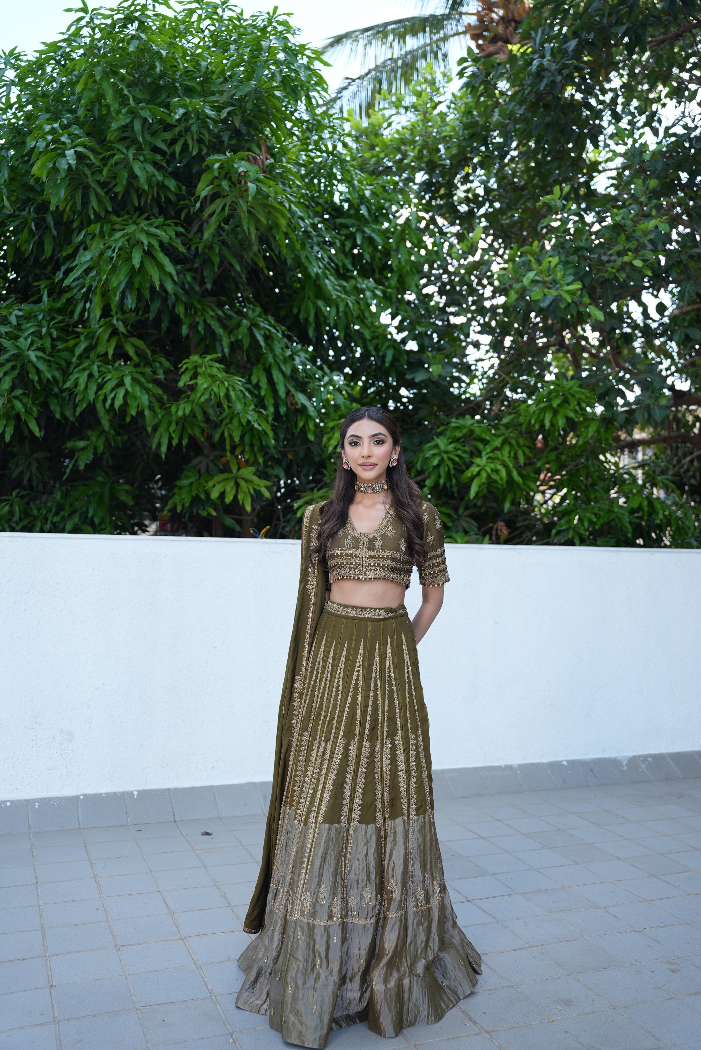 Mallaika Chheda in Olive Green Lehenga Set