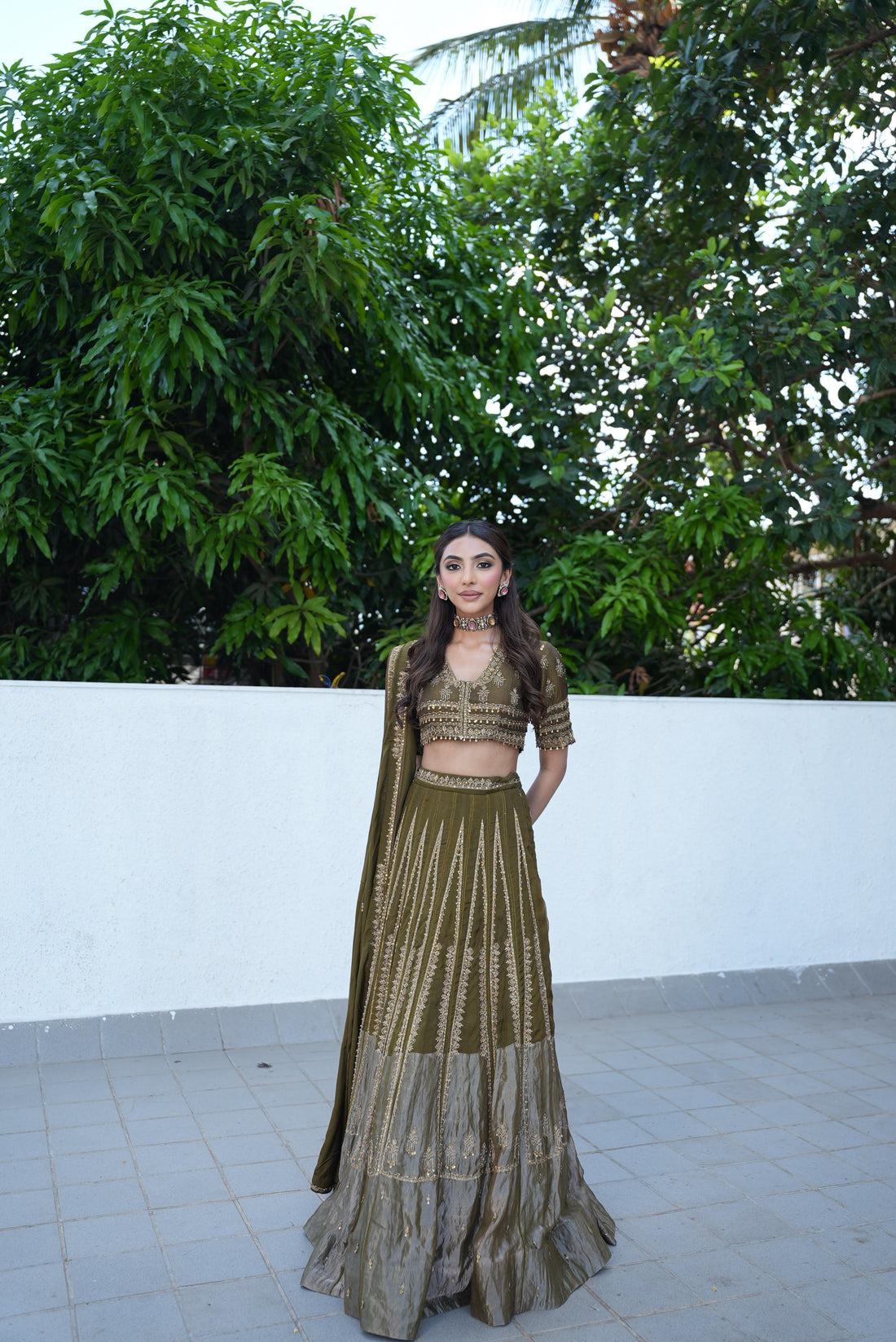 Mallaika Chheda in Olive Green Lehenga Set