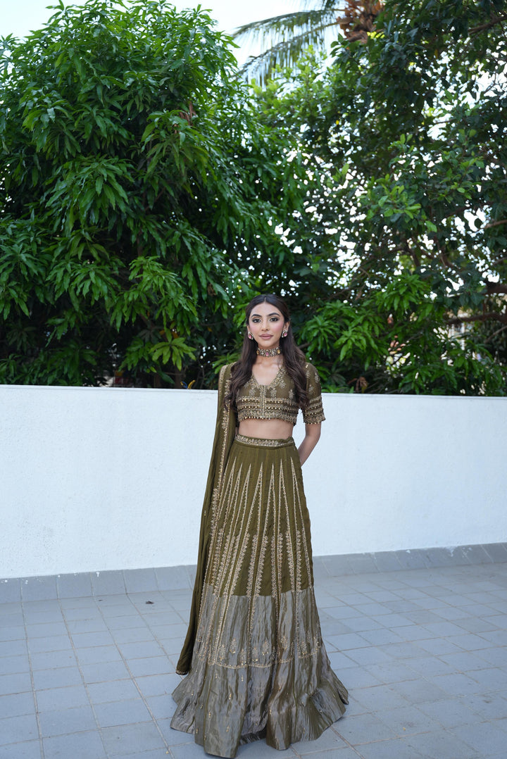 Mallaika Chheda in Olive Green Lehenga Set
